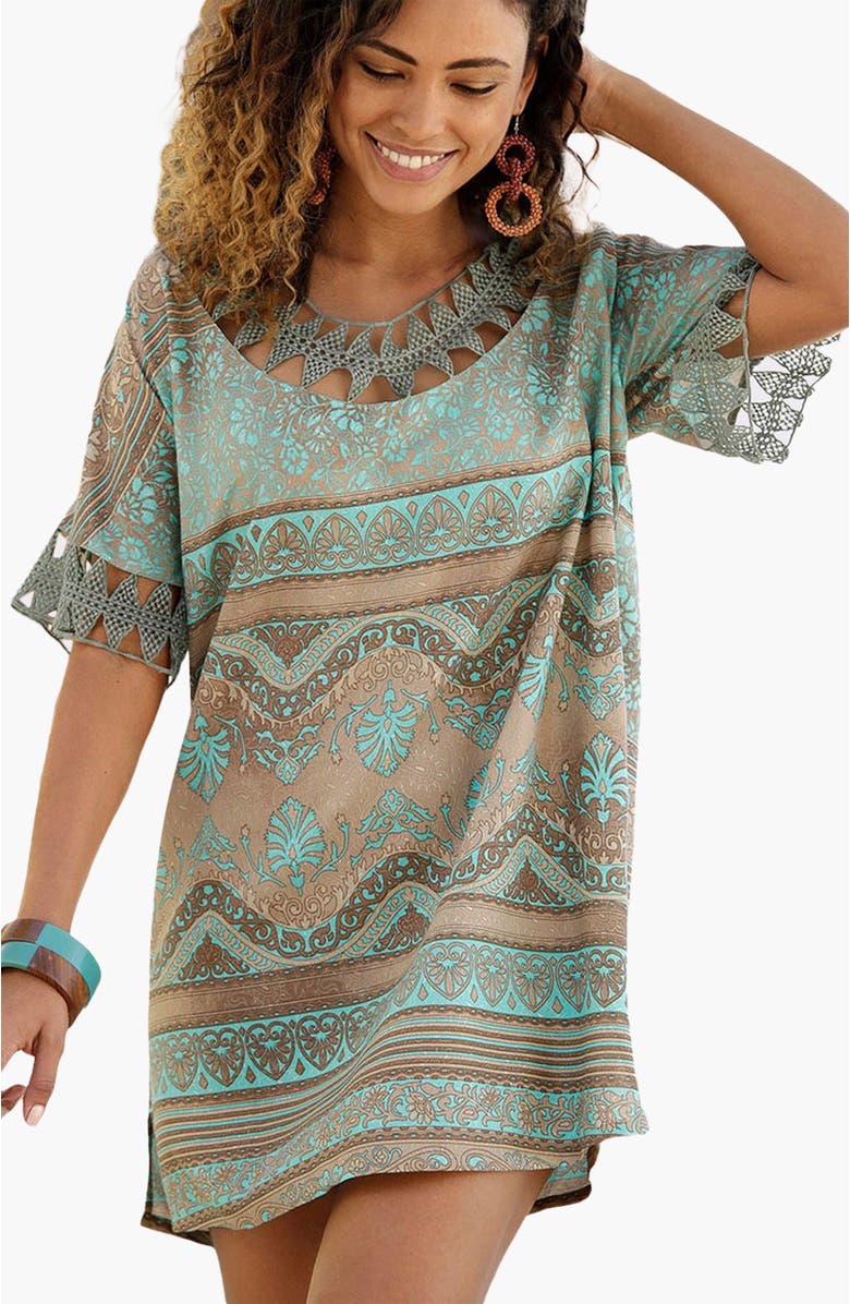 LASCANA Women's Boho Print Cover Up Turquoise Print, Main, color, Turquoise Print - 0/2