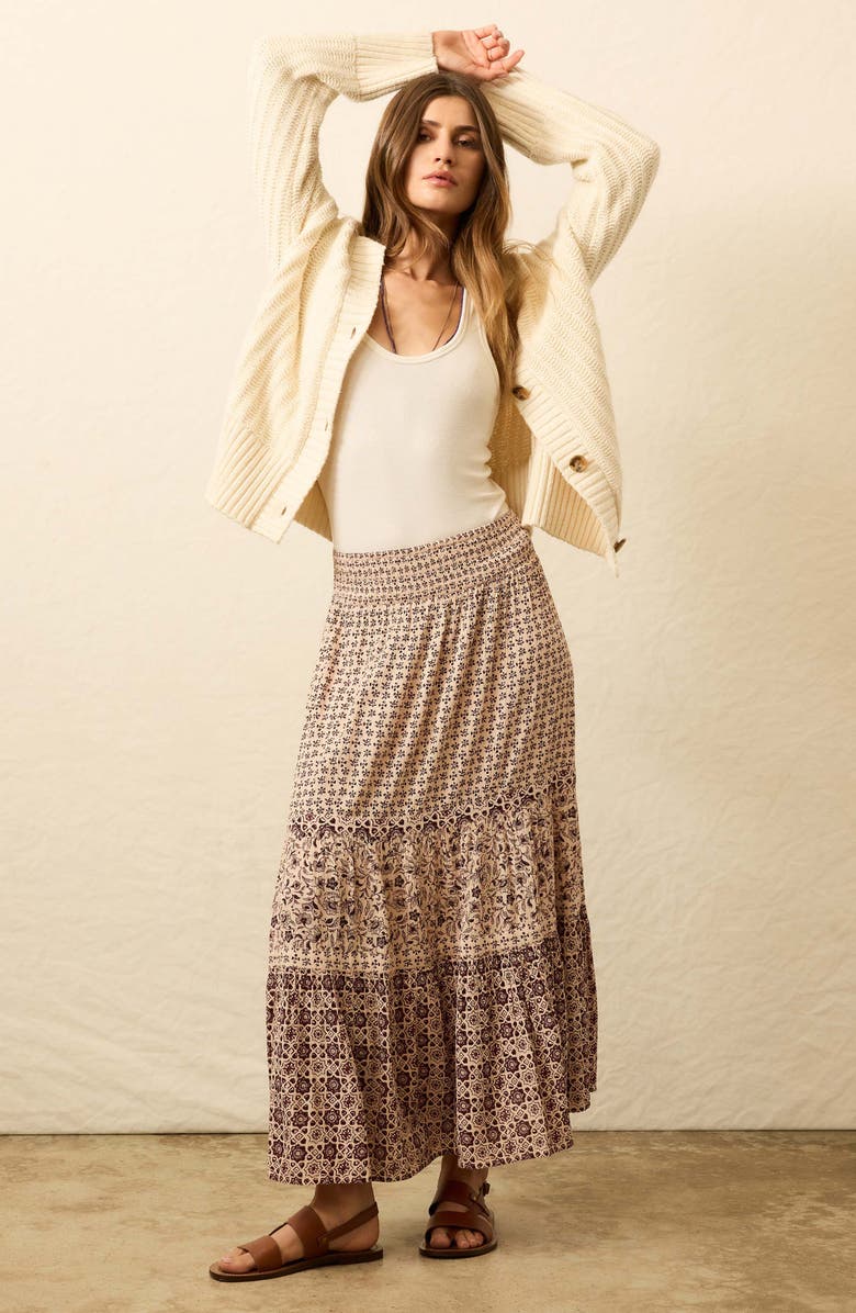 Faherty Woodstock Floral Print Tiered Maxi Skirt, Alternate, color, Sunrise Azulejos Mixed Print