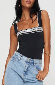 Princess Polly Keating Contrast Lace Trim Bodysuit