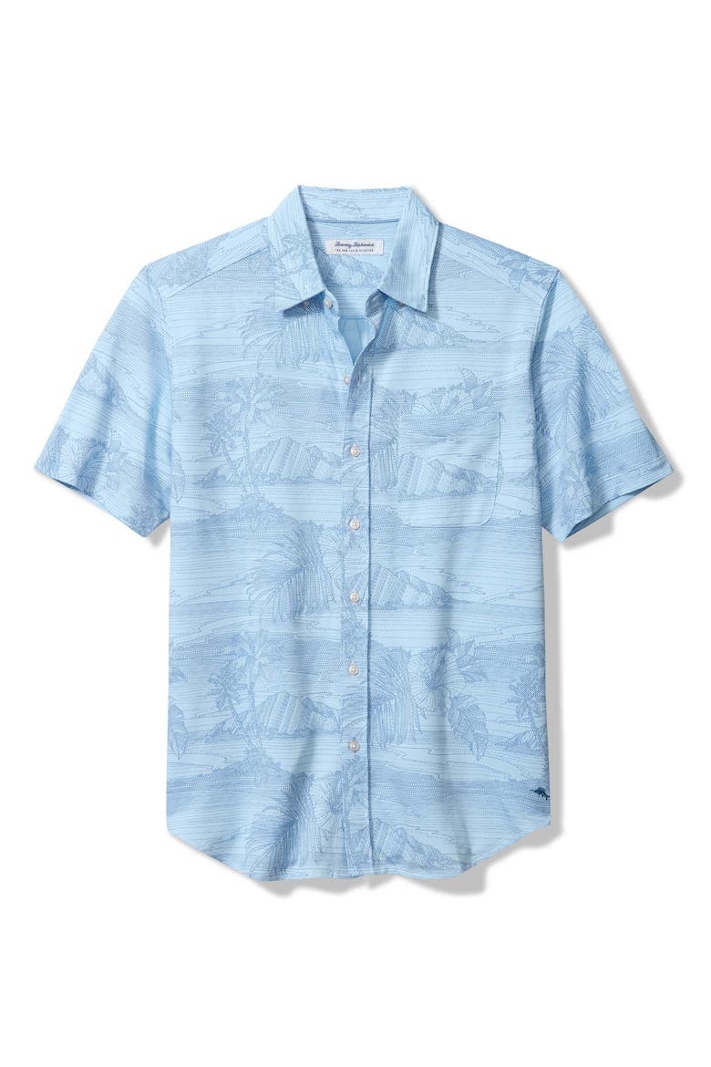 San Luscio Corsica Coast Short Sleeve Cotton Blend Button-Up Shirt, Main, color, VACATION BLUE