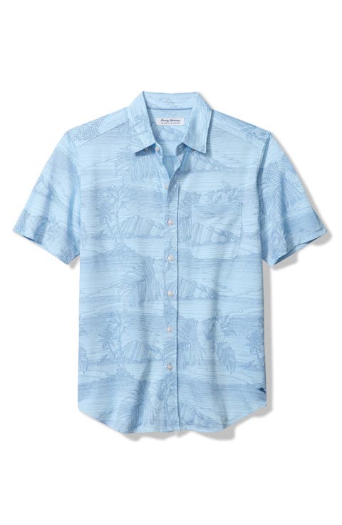 San Luscio Corsica Coast Short Sleeve Cotton Blend Button-Up Shirt (Big & Tall)