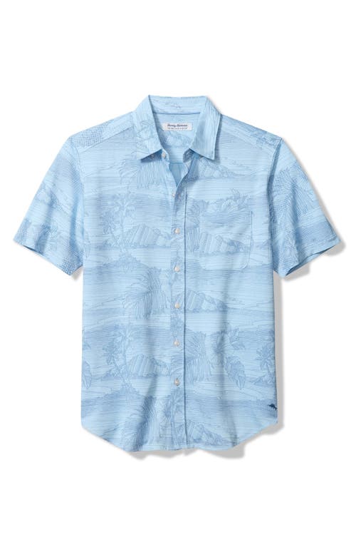Tommy Bahama Corsica Coast Print Short Sleeve Cotton Blend Seersucker Button-down Shirt In Blue
