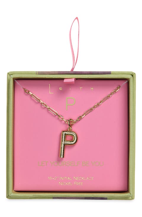 Initial Pendant Paper Clip Chain Necklace