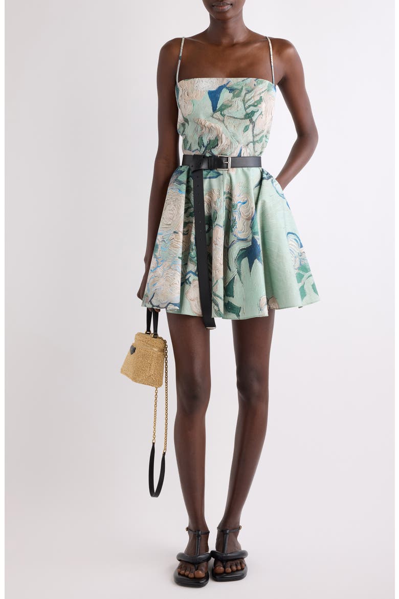 Rose Jacquard Sliced Minidress, Alternate, color, MINT GREEN
