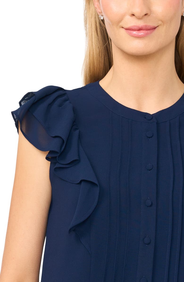 CeCe Ruffle Sleeve Pintuck Top, Alternate, color, Classic Navy