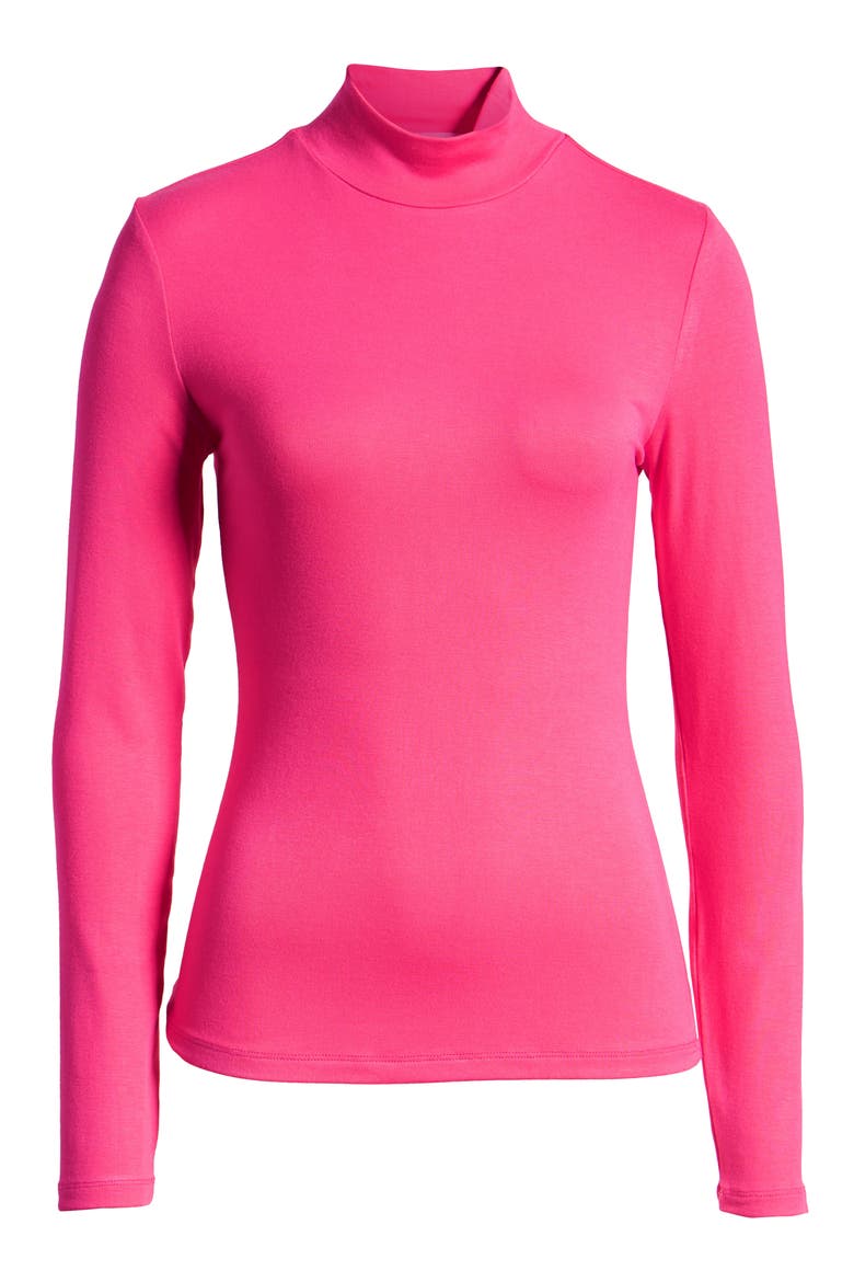Ribbed Mock Neck Top, Alternate, color, PINK