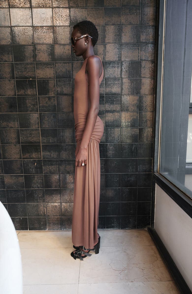 MANGO Asymmetric Gather Maxi Dress, Alternate, color, 