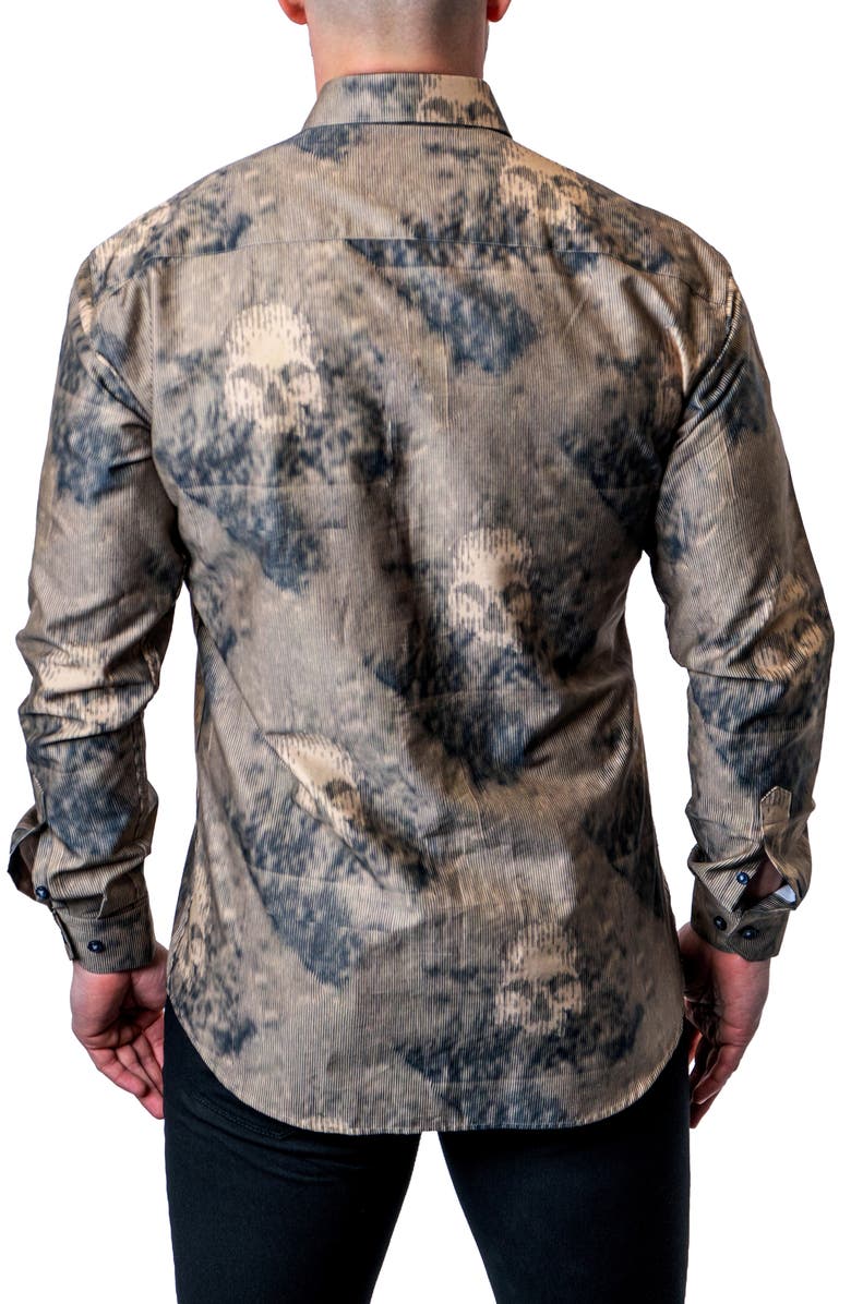 Maceoo Einstein Skull Sand Brown Contemporary Fit Button-Up Shirt, Alternate, color, Brown
