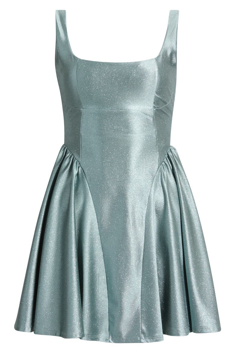 Glitter Sleeveless Satin Fit & Flare Dress, Main, color, SLATE