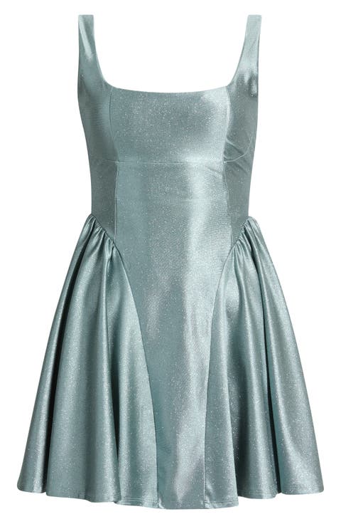 Glitter Sleeveless Satin Fit & Flare Dress