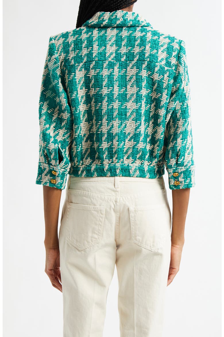 Jia Houndstooth Tweed Crop Jacket, Alternate, color, WHITE/ TEAL HOUNDSTOOTH
