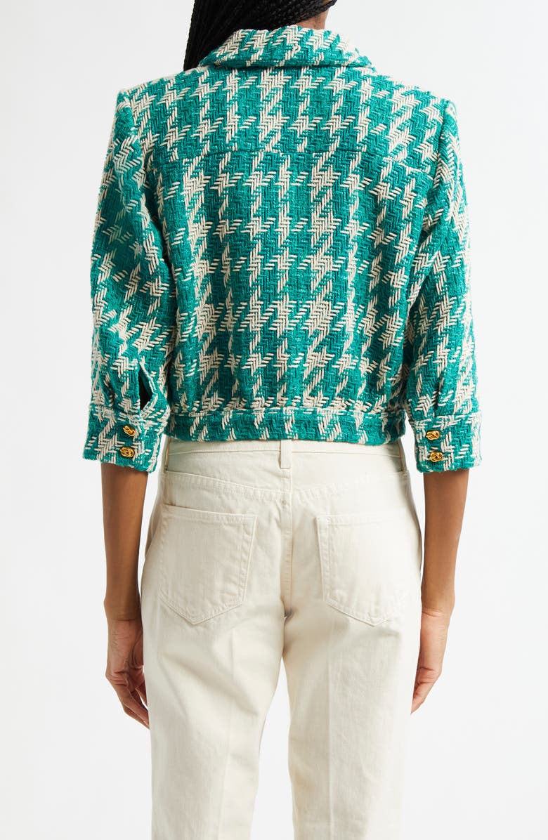 L'AGENCE Jia Houndstooth Tweed Crop Jacket, Alternate, color, White/ Teal Houndstooth