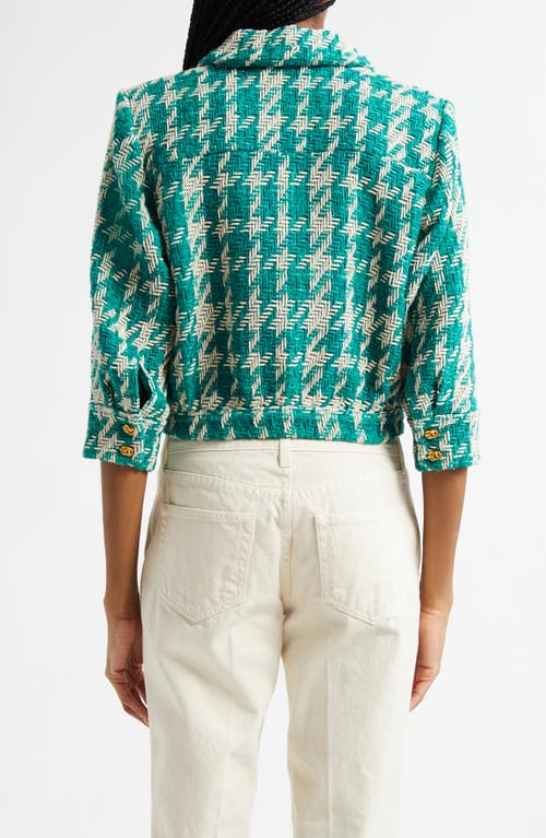 L Agence L'agence Jia Cropped Three Quarter Sleeve Jacket In White/teal Houndstooth