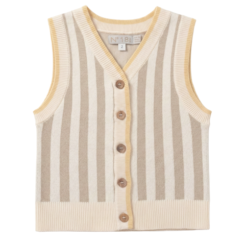 Striped Knit Button Front Rib Trim Vest