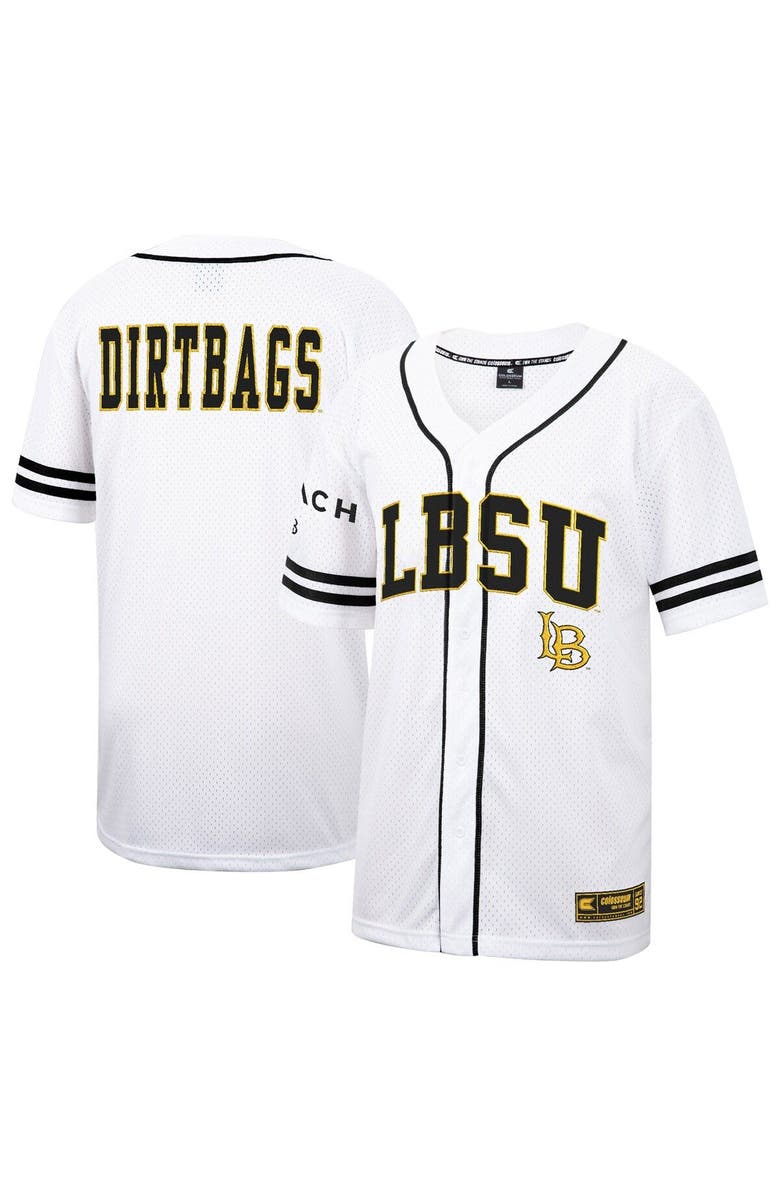 COLOSSEUM Men's Colosseum White Cal State Long Beach The Beach Free Spirited Mesh Button-Up Baseball Jersey, Main, color, 