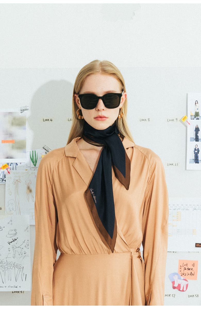 Lost Pattern "Satin" Silk Neck Scarf, Alternate, color, Black