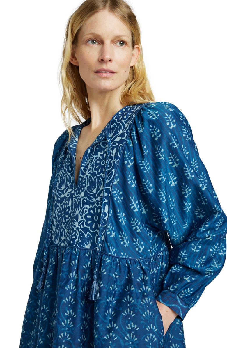 Faherty Solstice Mixed Print Long Sleeve Cotton & Silk Minidress, Alternate, color, Sunburst Mix