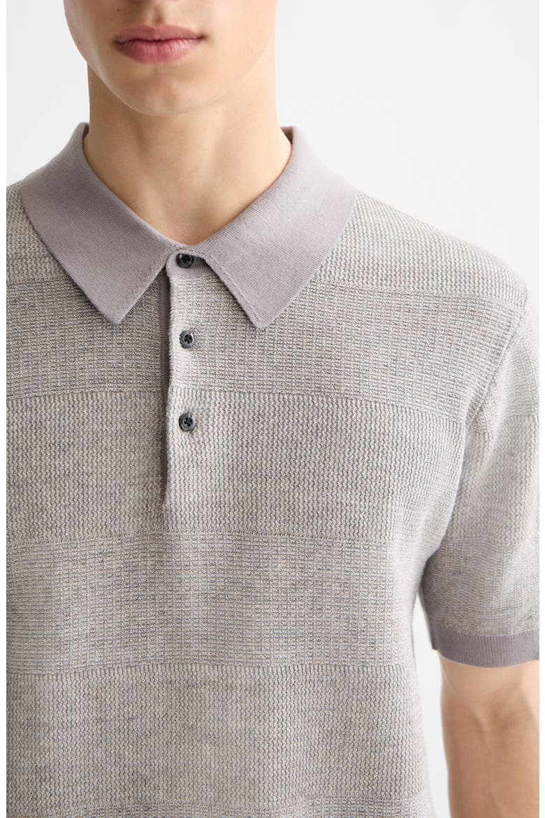 Tonal Stripe Cotton Polo Sweater, Alternate, color, GREY MELANGE