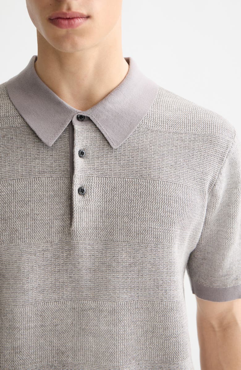 Scotch & Soda Tonal Stripe Cotton Polo Sweater, Alternate, color, Grey Melange