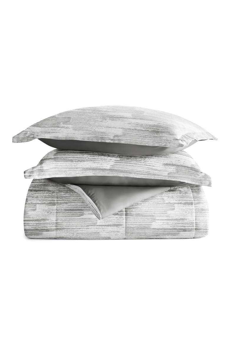 Textured Stripe Reversible 3-Piece Comforter Set, Main, color, GRAY