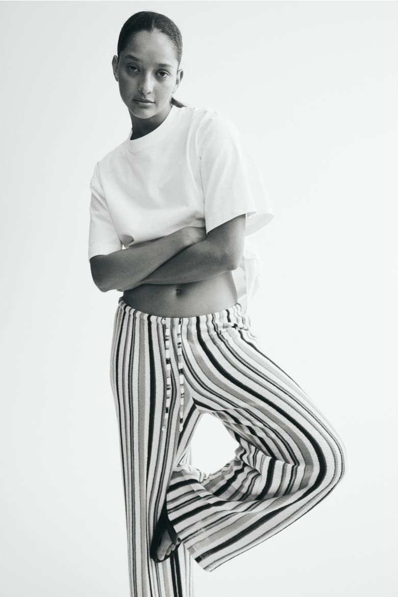 Knit Drawstring Pants, Alternate, color, Cream/striped