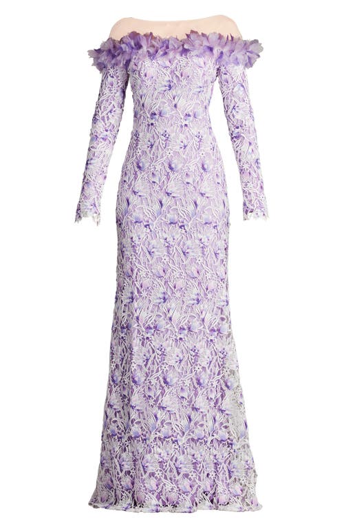 Tadashi Shoji Off The Shoulder Long Sleeve Illusion Gown