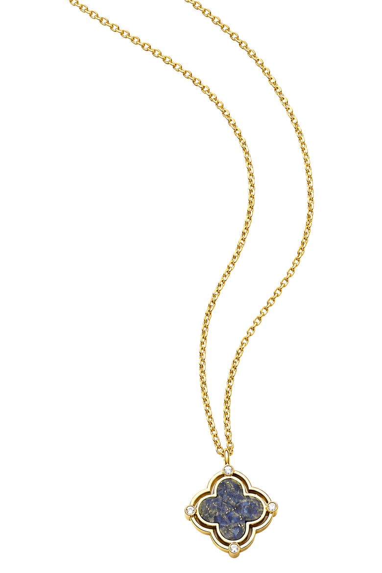 Amelia 14k Gold Plated Lapis Clover Necklace, Alternate, color, GOLD