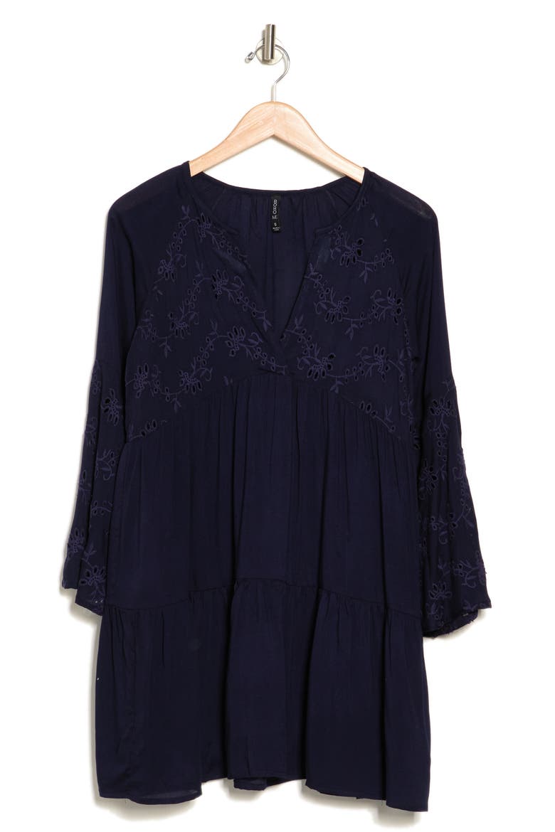 Eyelet Bell Sleeve Tunic, Alternate, color, NAVY