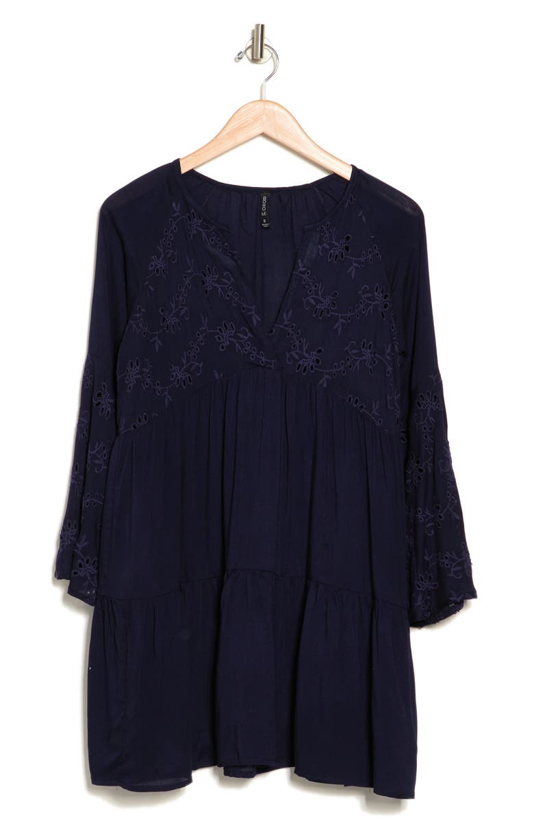 BOHO ME Eyelet Bell Sleeve Tunic, Alternate, color, Navy