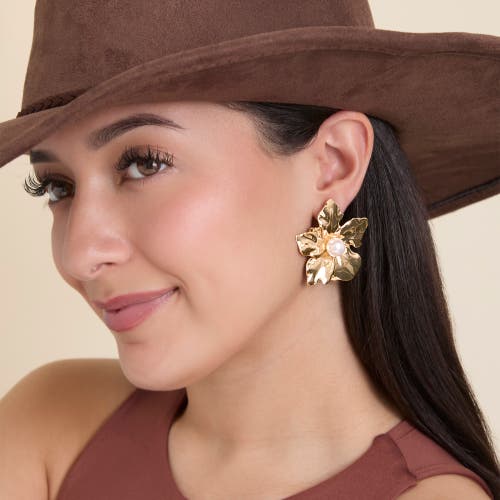 Jessica Simpson Statement Flower Earrings With Pearl Center In Gold