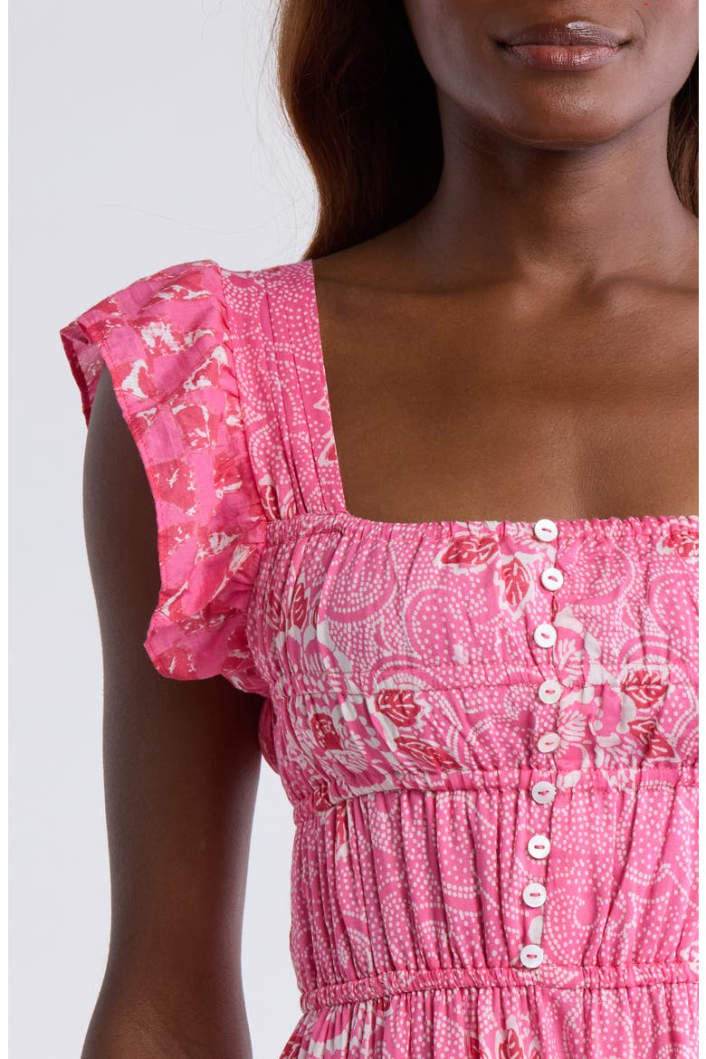 Fleur Flutter Sleeve Cotton & Silk Cover-Up Midi Dress, Alternate, color, BRIGHT PINK