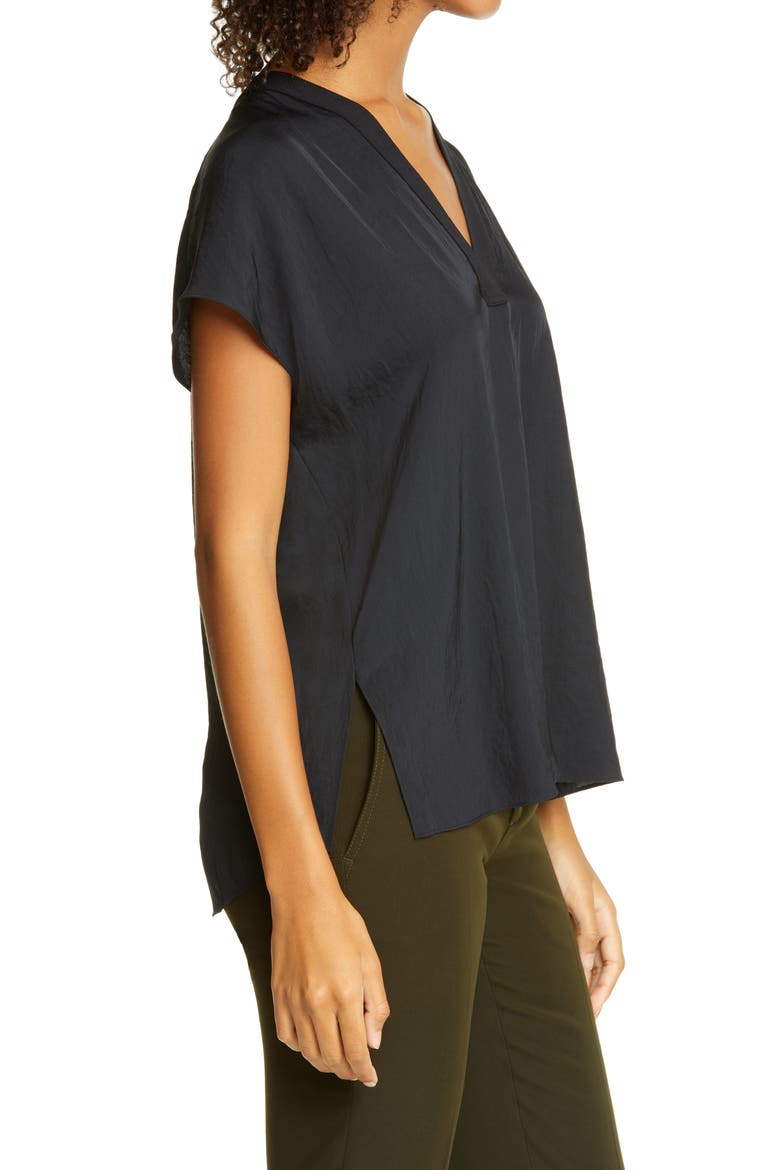 Rib Trim V-Neck Top, Alternate, color, BLACK