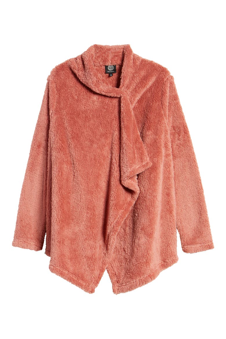 Drape Front Faux Fur Cardigan, Alternate, color, WITHERING ROSE