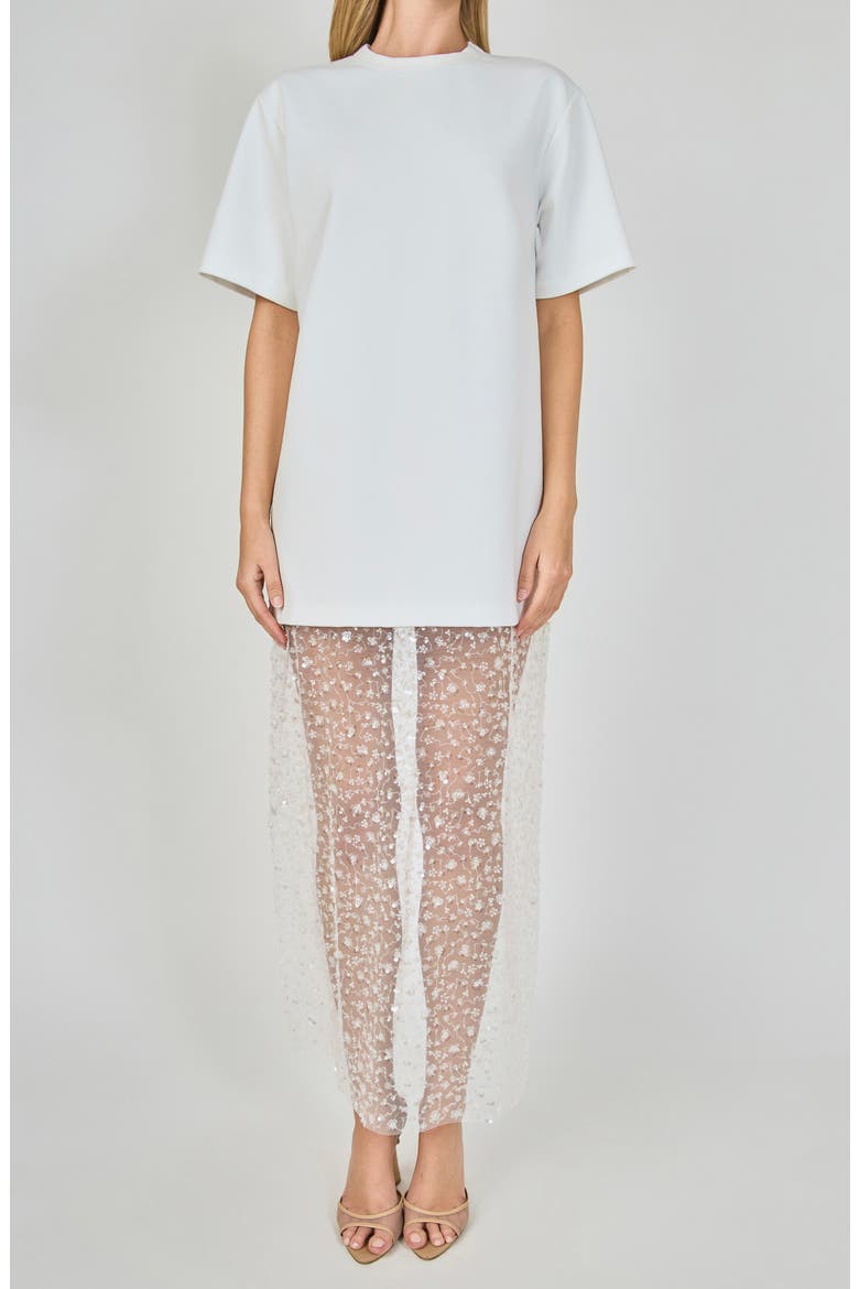 Mixed Lace T-Shirt Midi Dress, Main, color, OFF WHITE