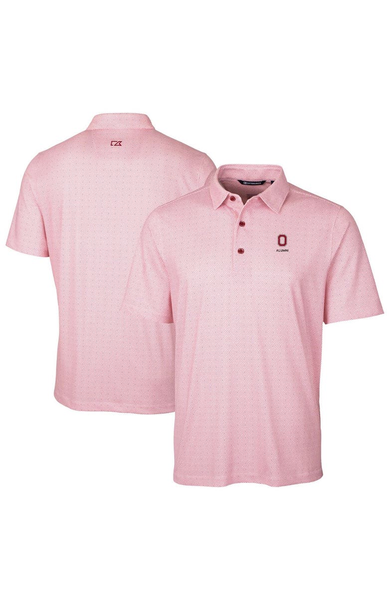 Cutter & Buck Men's Cutter & Buck  Scarlet Ohio State Buckeyes Alumni Logo Double Dot Print Stretch Polo, Main, color, 