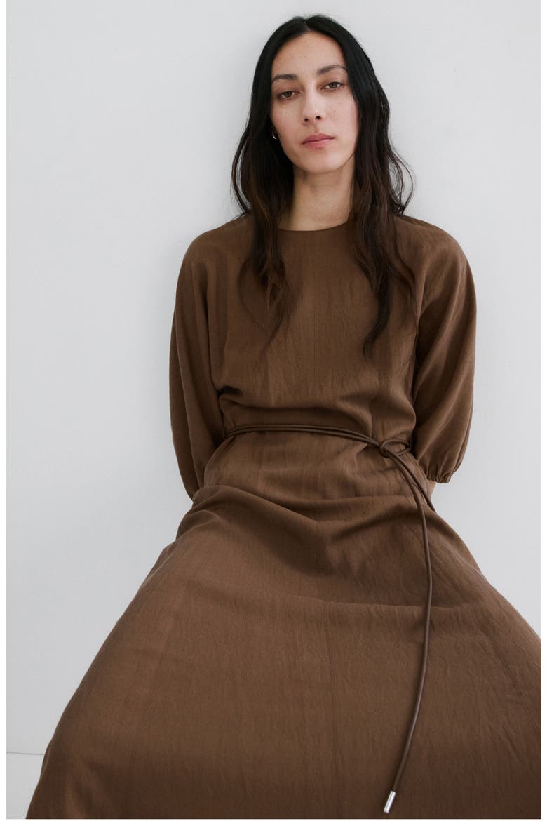 Belted Midi Dress, Alternate, color, BROWN