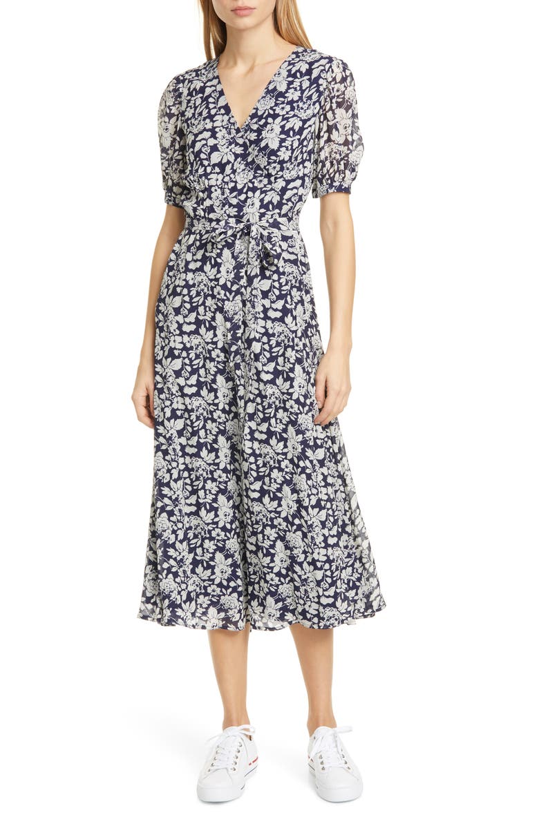 Polo Ralph Lauren Floral Crepe Wrap Midi Dress, Main, color, 