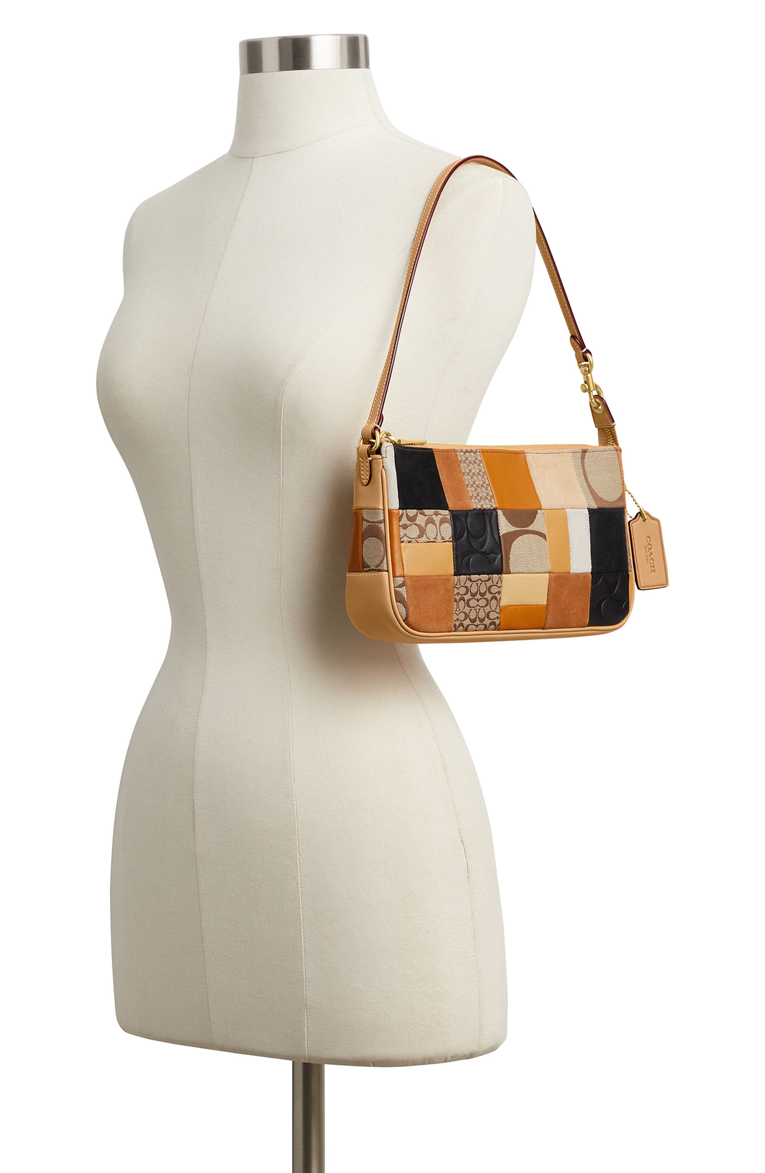 COACH Plaza Patchwork Leather Shoulder Bag, Alternate, color, Brown Multi