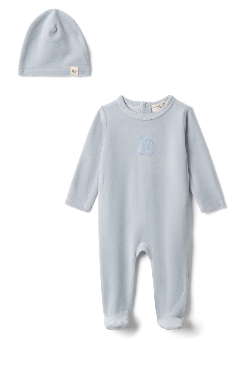 Bebe Bella Boy Bunny Applique Velour Romper, Main, color, Blue Mist