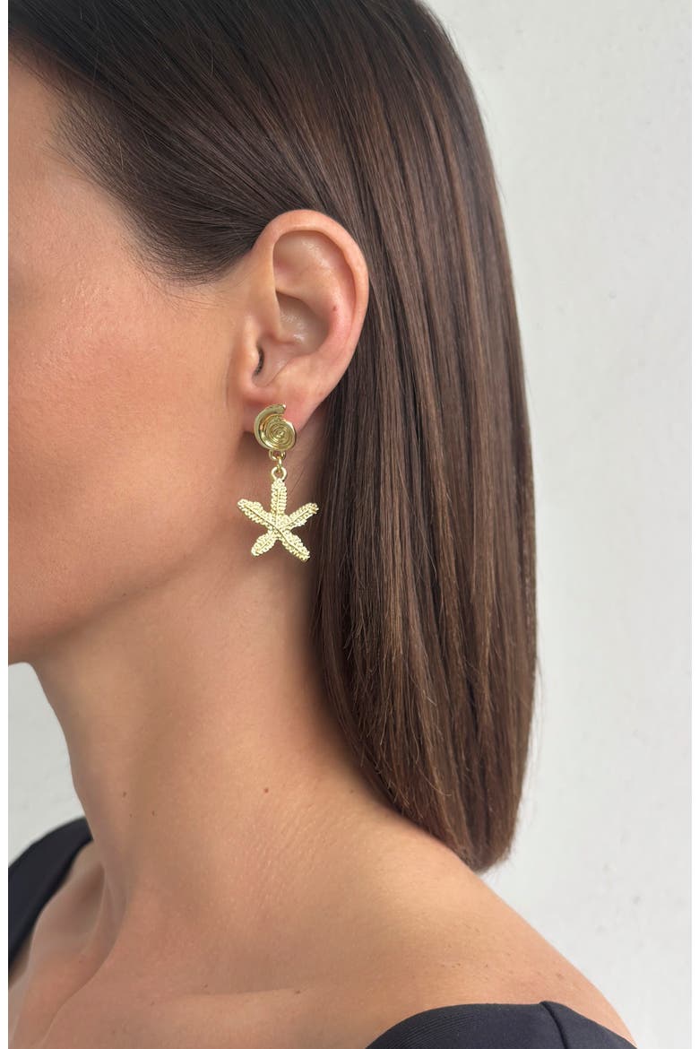 Starfish & Shell Mismatched Drop Earrings, Alternate, color, GOLD