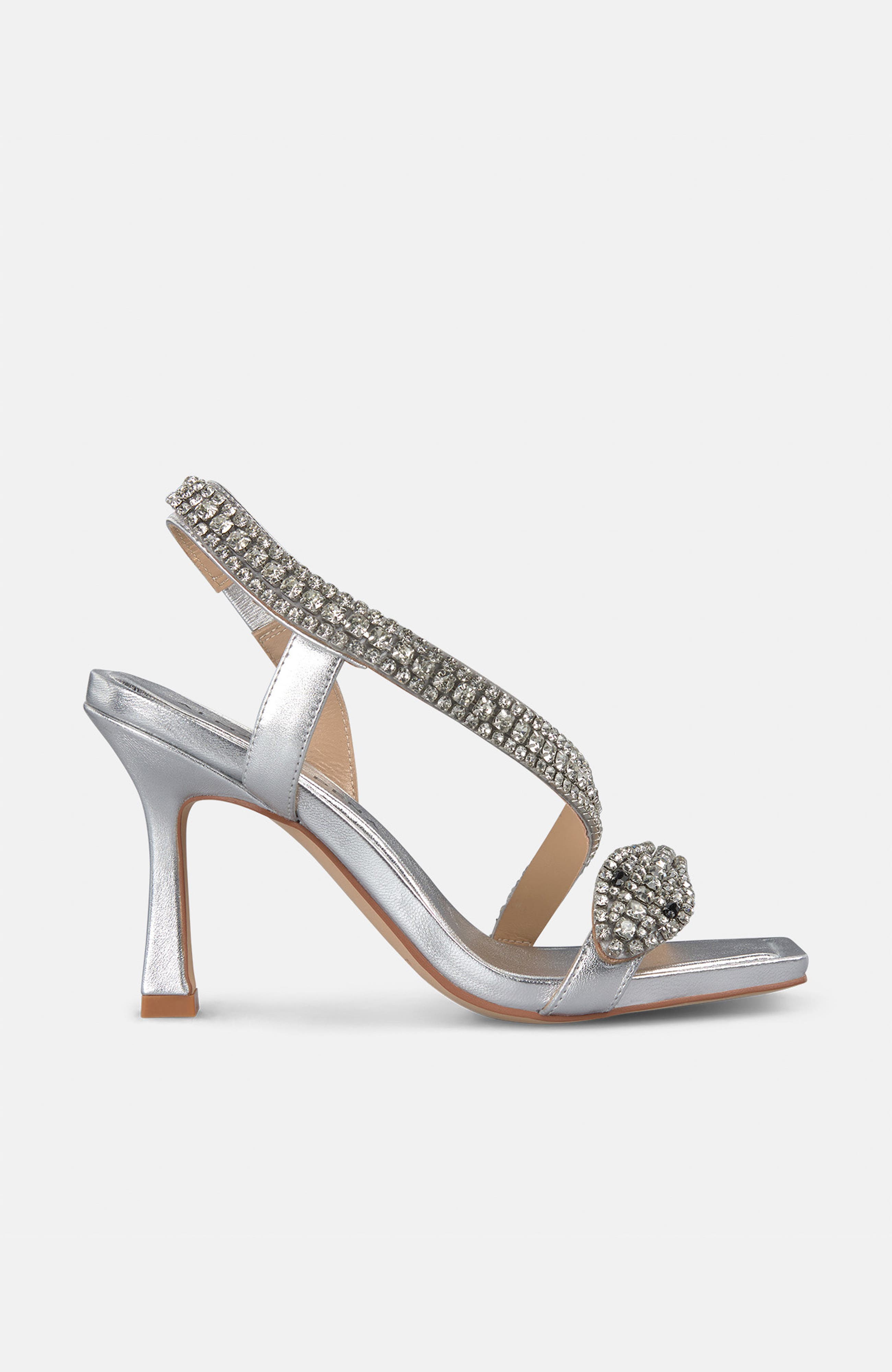 Snake Sandal With Heel, Main, color, Metallic Silver