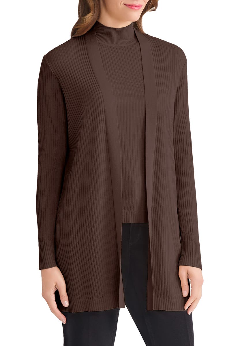 Jones New York Sutton Rib Cardigan, Alternate, color, Coffee Bean