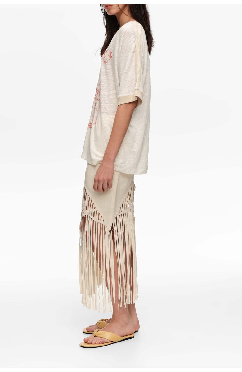 Bimba y Lola Irregular Fringed Linen Skirt, Alternate, color, Sand