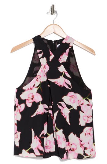 CALVIN KLEIN CALVIN KLEIN FLORAL HALTER NECK SLEEVELESS TOP