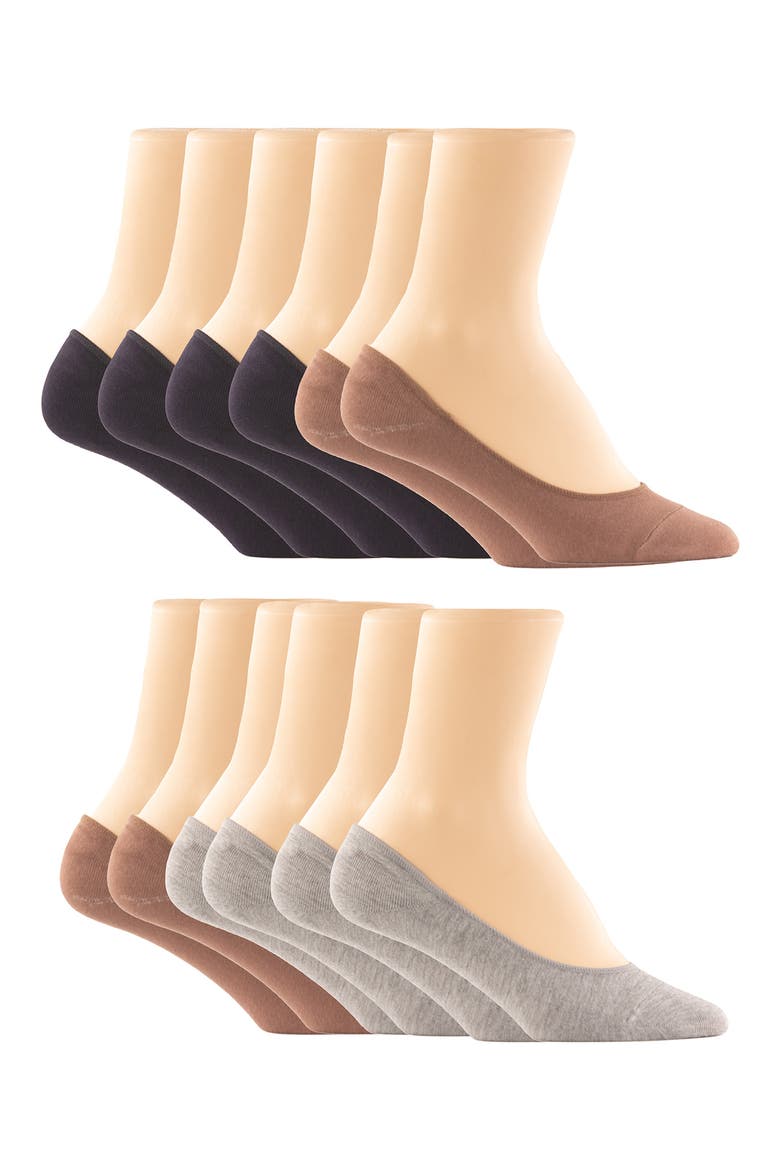 Assorted 6-Pack Liner Socks, Alternate, color, BLUE/ BROWN/ GREY