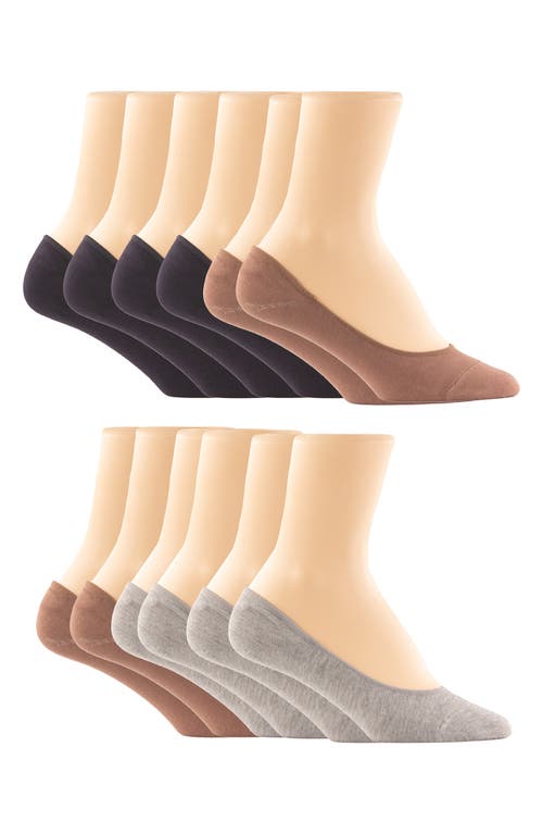 Felina Assorted 6-pack Liner Socks In Blue/brown/grey