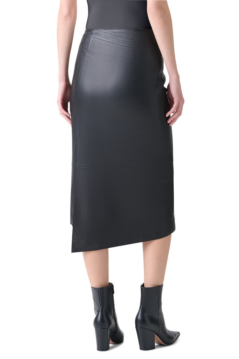 Lambskin Leather Asymmetric Midi Skirt, Alternate, color, BLACK