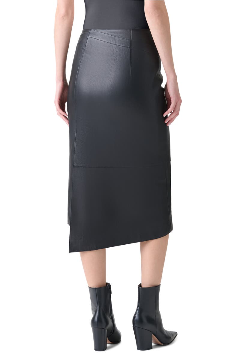 Akris Lambskin Leather Asymmetric Midi Skirt, Alternate, color, Black