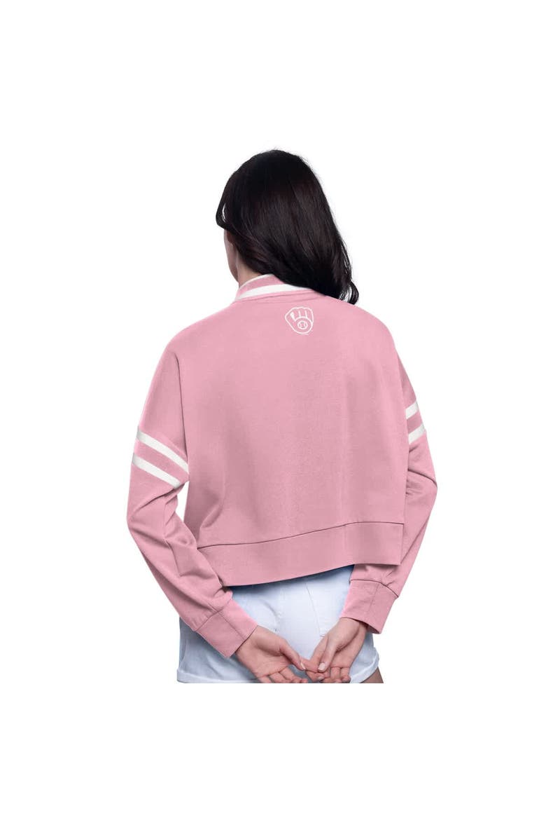 Women's Starter  Pink Milwaukee Brewers Power Play Cropped Pullover Sweatshirt, Alternate, color, Pink