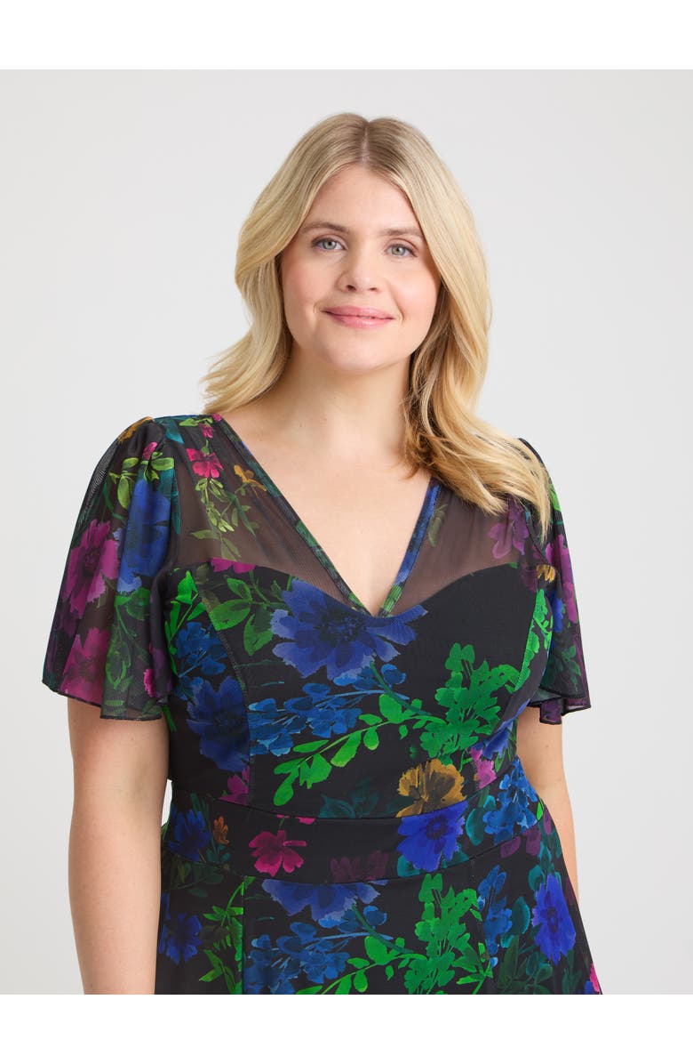 Scarlett & Jo Tilly Floral Sweetheart Dress, Alternate, color, Black Wild Flowers